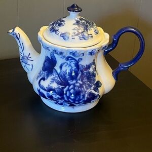Blue and White Floral Teapot